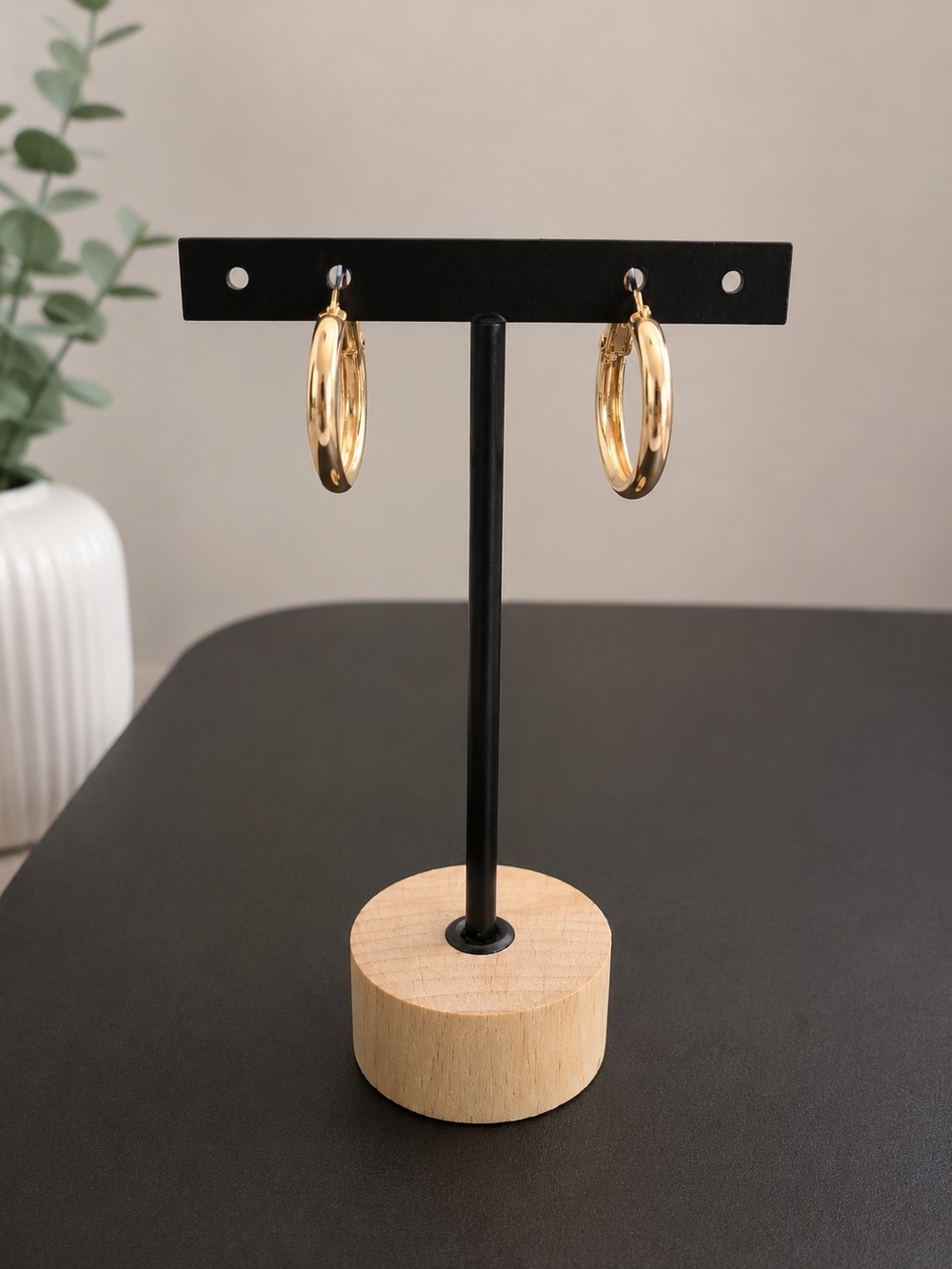 Classic Gold Hoop Earrings for Women - Polished Gold Finish - Picture 2 of 5